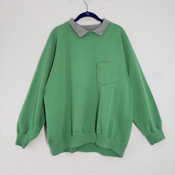 Vintage Ann Taylor Collar Sweatshirt Womens Medium Green Oversized Baggy Faded - Picture 1 of 16